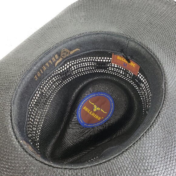 Bullhide Vintage Straw Cowboy Hat Western Black Enameled Concho Detail size M - Picture 7 of 13